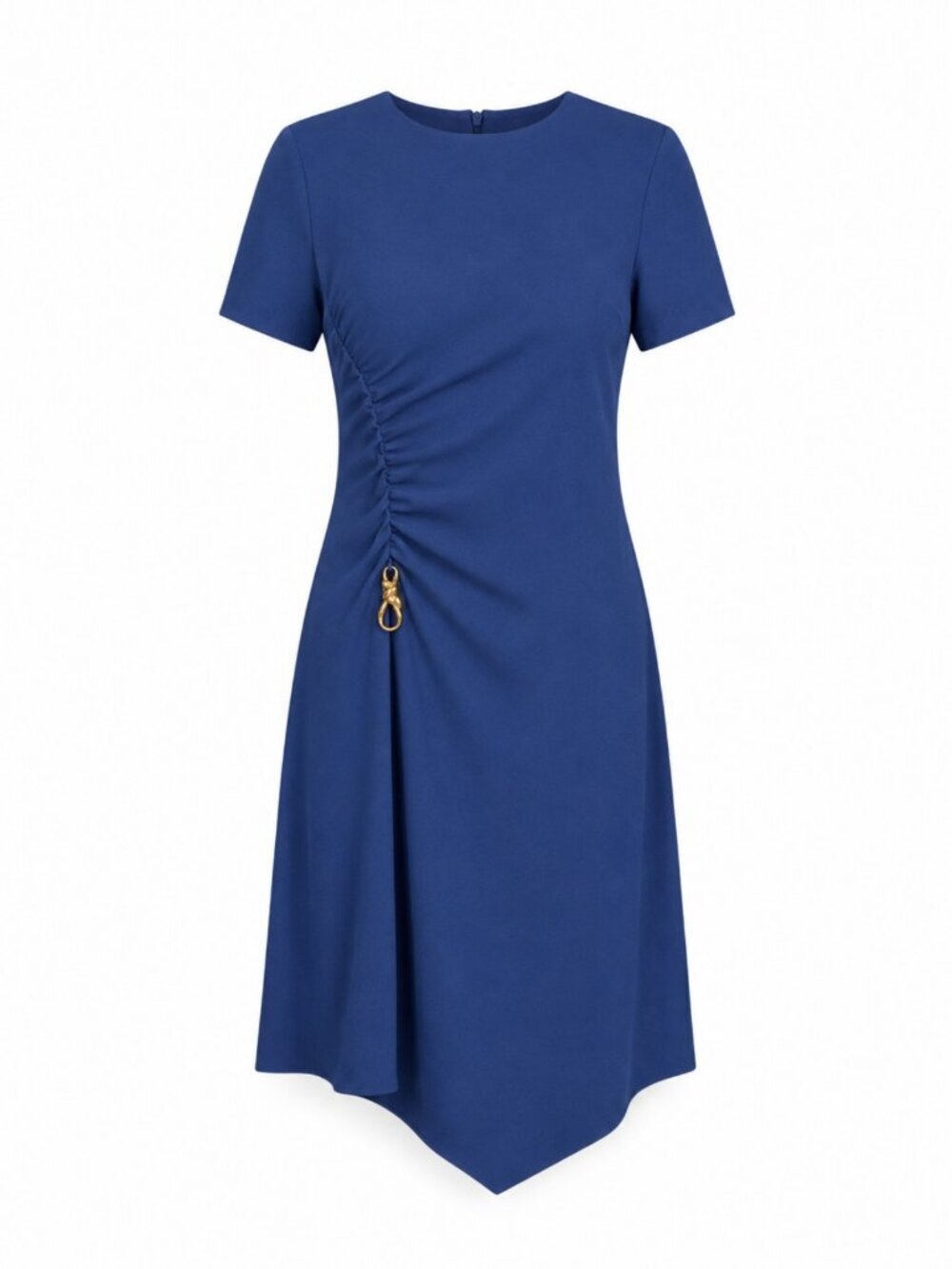 Donna Karan Blue Ruched Hardware Trim Midi Dress NWT Office Chic Date Night